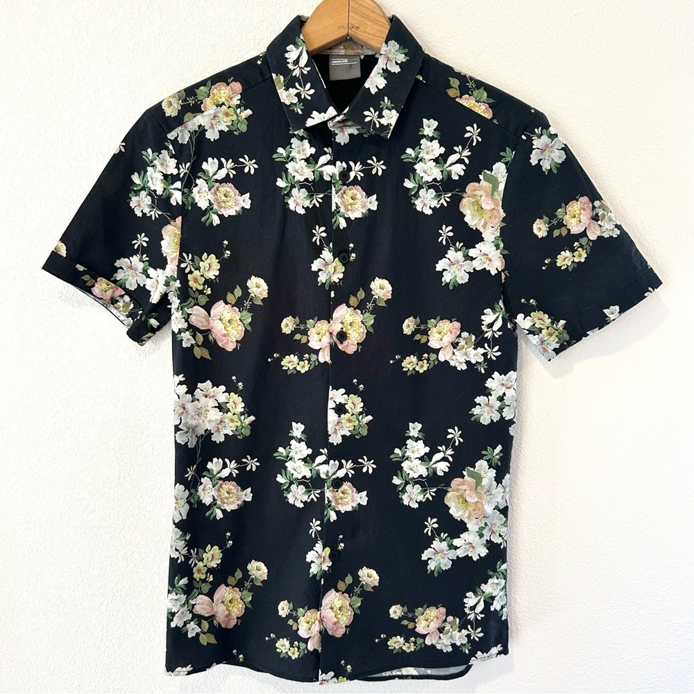ASOS Men's Black Floral Print Button Down Shirt Summer Casual Size XXS (32-34)